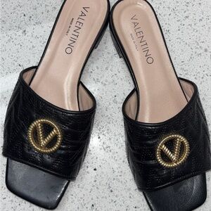 Valentino Black Mules with Gold Logo